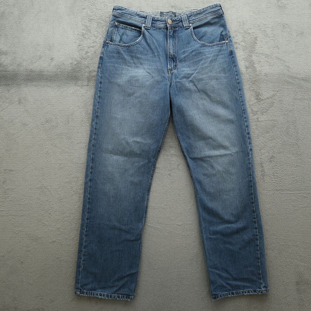 Wrangler Genuine Jeans Mens Size 34x34 Blue Regular Straight All Cotton Denim